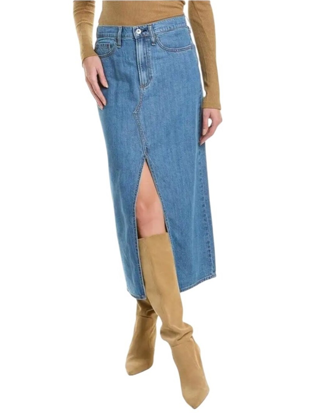 rag & bone Claire Midi Denim Skirt Size 25 Front Slit Minimalist 90s Nostalgic